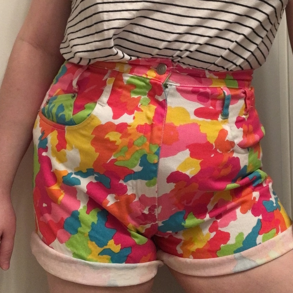 colorful camo high waisted shorts